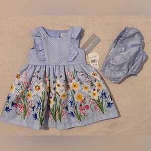 NWT Nannette Light Blue Baby Dress with Floral Design